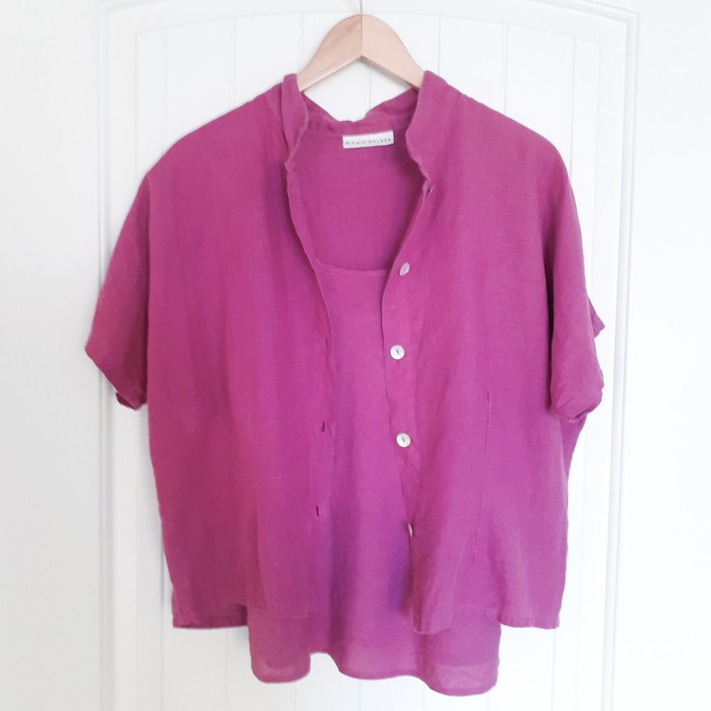 bryn walker Button Front Camp Shirt and Tank Set Purple Size L Size M